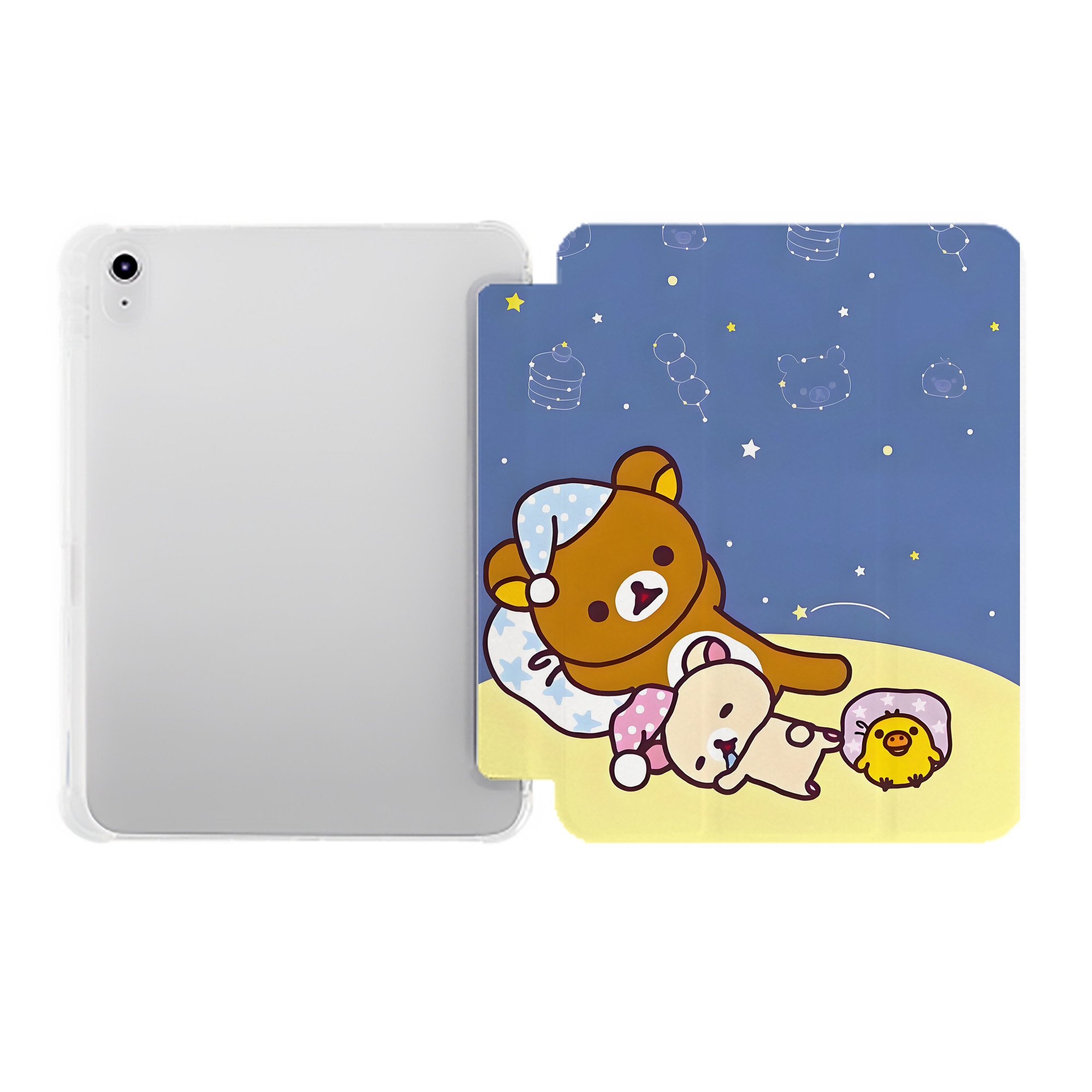 （画像用） リラックマ リラックマ キイロイトリ Rilakkuma Korilakkuma Kiiroitori IPad ケース ペン収納付き 三つ折りスタンド PUレザー×シリコン 対応機種9.5/10.5/10.9インチ